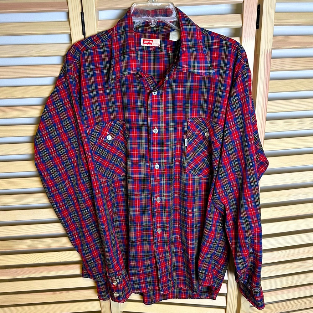 VINTAGE Levi's Button Up Shirt Western Style Pockets, Red Plaid | XL